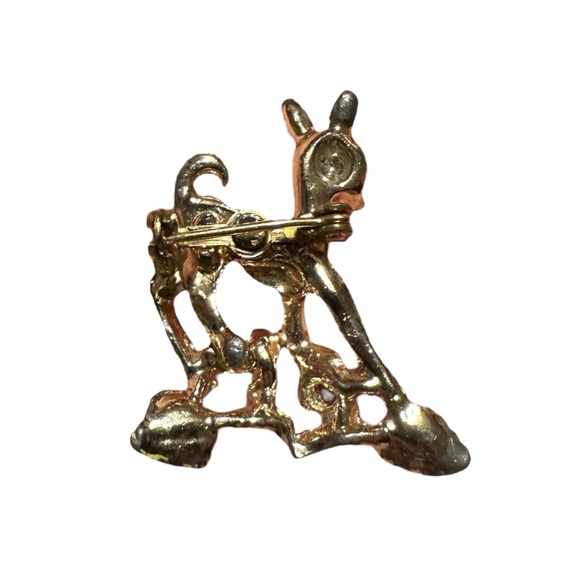 Vintage Doe Deer Fawn Pin Brooch Pink Yellow Flowers - Picture 5 of 6